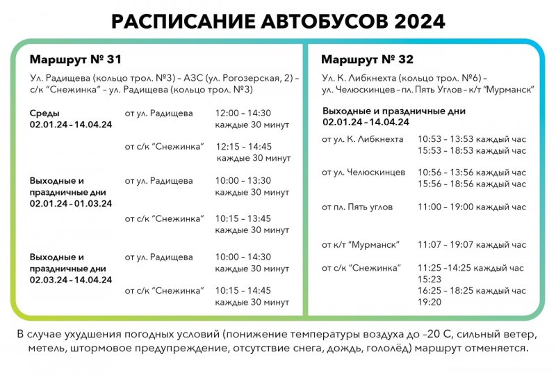 Известно расписание бесплатных автобусов на КП «Снежинка» в Мурманске