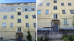 Опасность сверху: на Сафонова в Мурманске куски штукатурки падают прямо к дверям подъезда