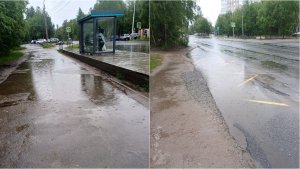 «Сплошная лужа»: в Мончегорске рассказали о залитых водой остановках на проспекте Кирова