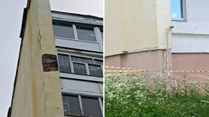 Если прилетит в газовую трубу, вряд ли выдержит: в Североморске на Гаджиева осыпается облицовка дома