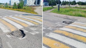 «Ремонта хватило на 2 месяца»: в Алакуртти пожаловались на глубокую яму у пешеходного перехода