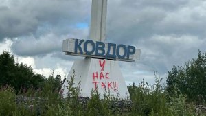 В Ковдоре вандалы испортили въездную стелу города красной краской