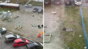 С трех сторон проезжая часть, с другой — мусорка: в Гаджиеве просят поставить забор вокруг игрового городка