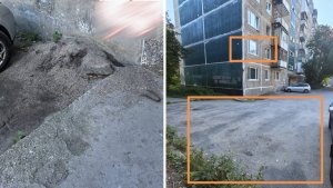 «Перестала открывать окна»: у дома на Достоевского в Мурманске с зимы лежит песок для посыпки двора