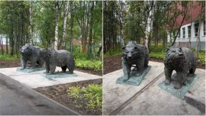 «Не проходите мимо»: пространство у библиотеки в Апатитах украсили бронзовые медведи
