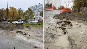 «Это наша парковка»: в гарнизоне Высокий на месте замены труб провалился грунт