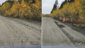 «Песок сгребают на обочины»: водители пожаловались на разбитую дорогу Апатиты — Залесье