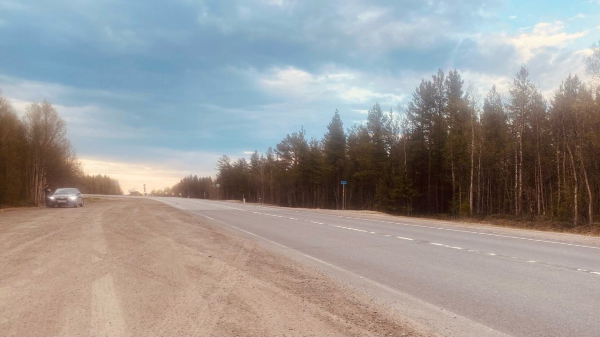 Пустая трасса за городом осенью.