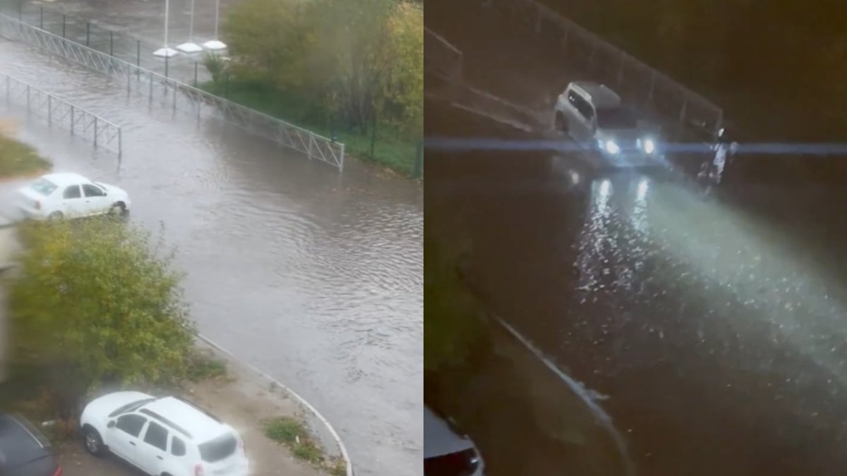 Затопленная дорога у школы