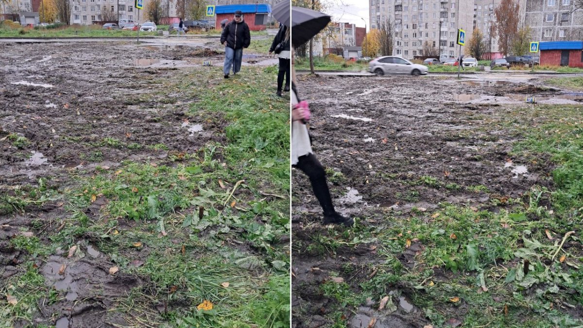 Разрытый городской пешеходный тротуар