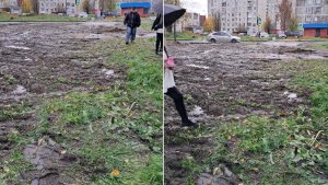 Асфальт вернут только летом: в Апатитах разрытый тротуар на Зиновьева пообещали временно засыпать щебнем