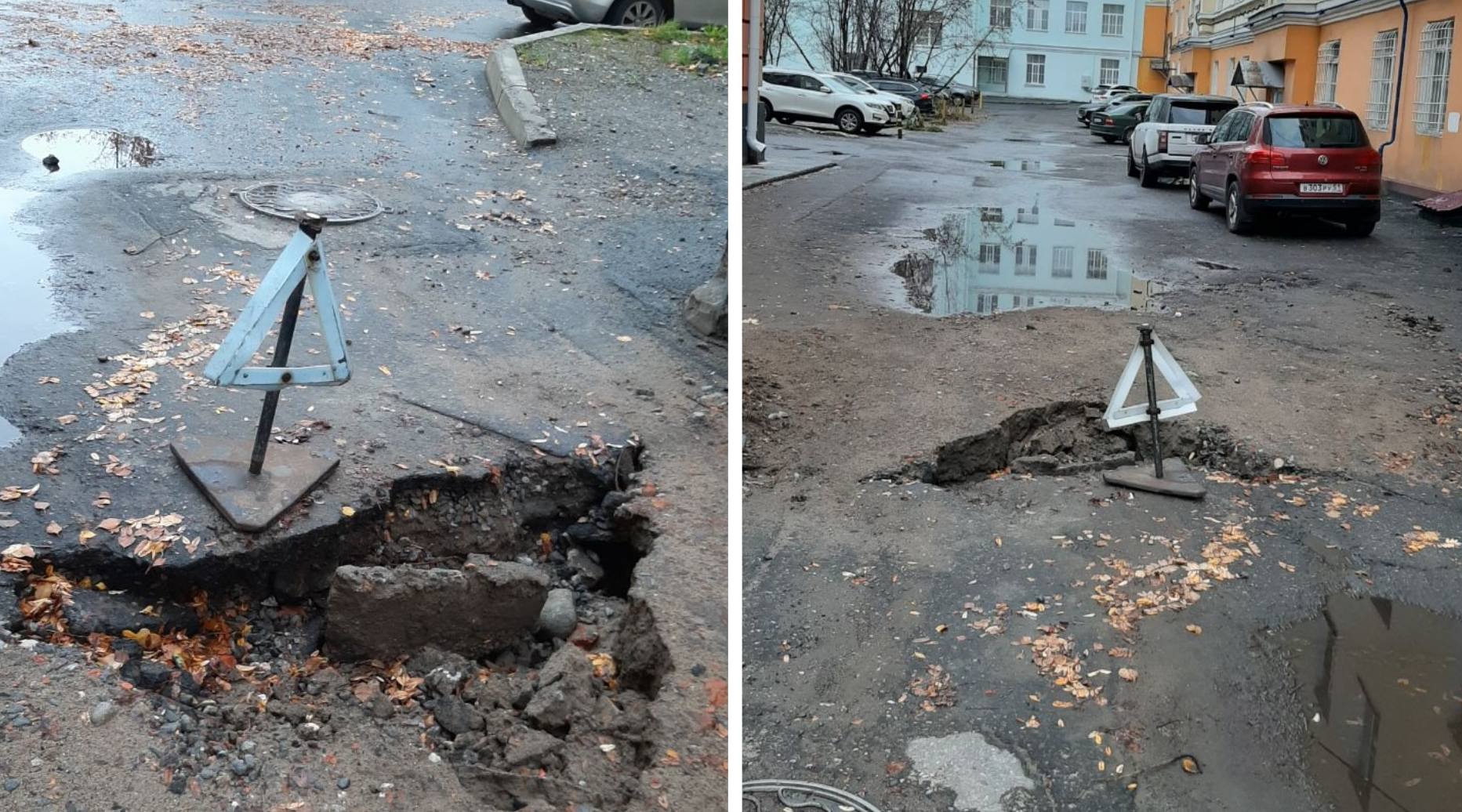 «Ямы засыпали, но не заасфальтировали»: в центре Мурманска размыло дорогу во двор