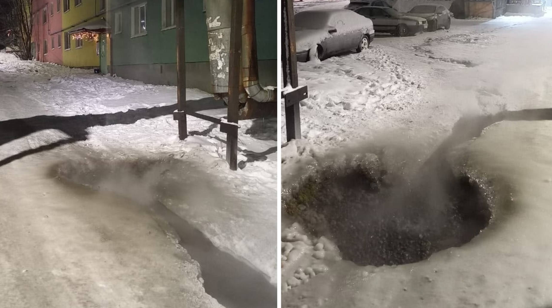 Текут потоки горячей воды: мурманчане сообщили о коммунальных реках в Росляково и на Жилстрое