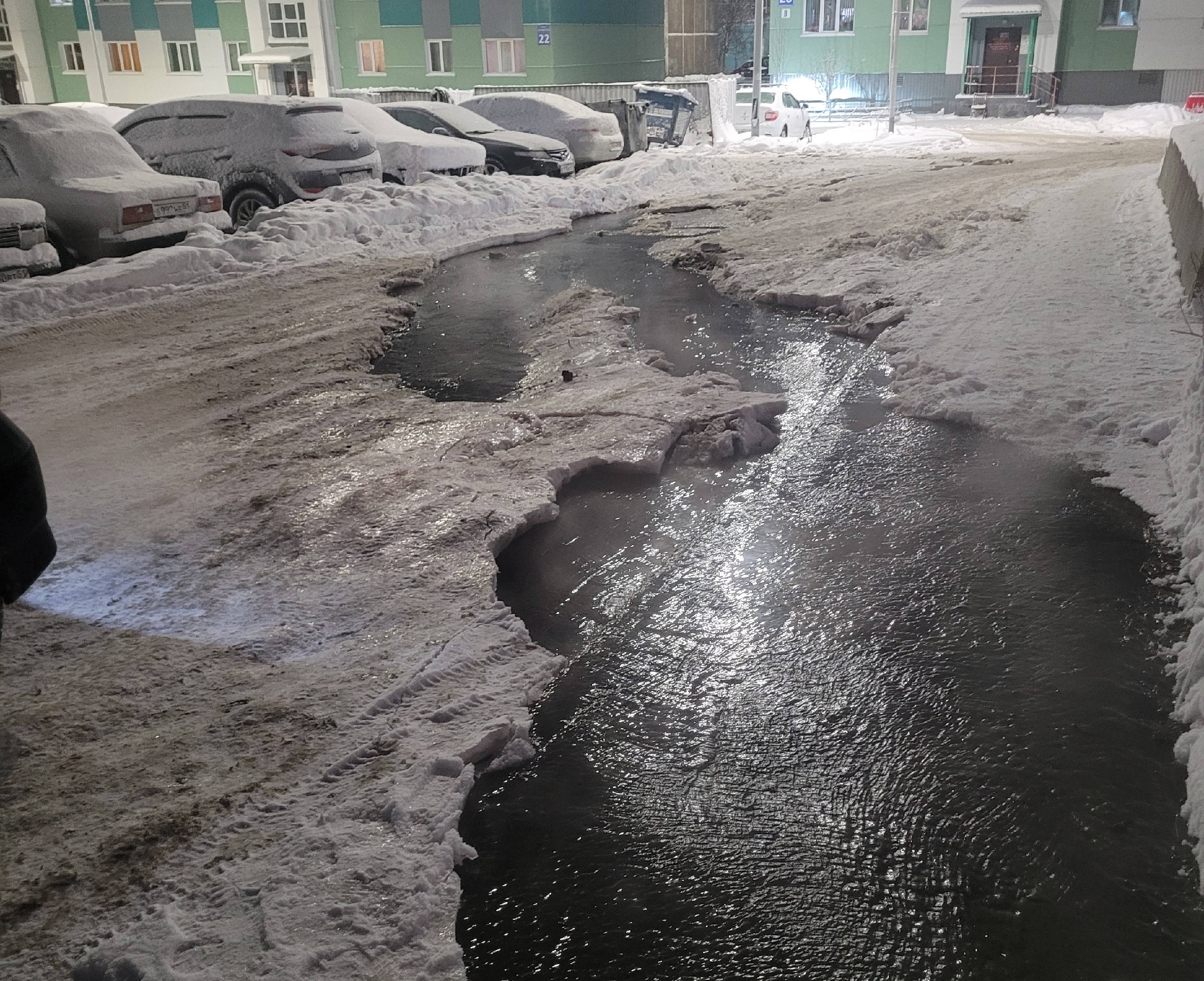 Все течет и течет: на ул. Генералова в Мурманске забил горячий источник