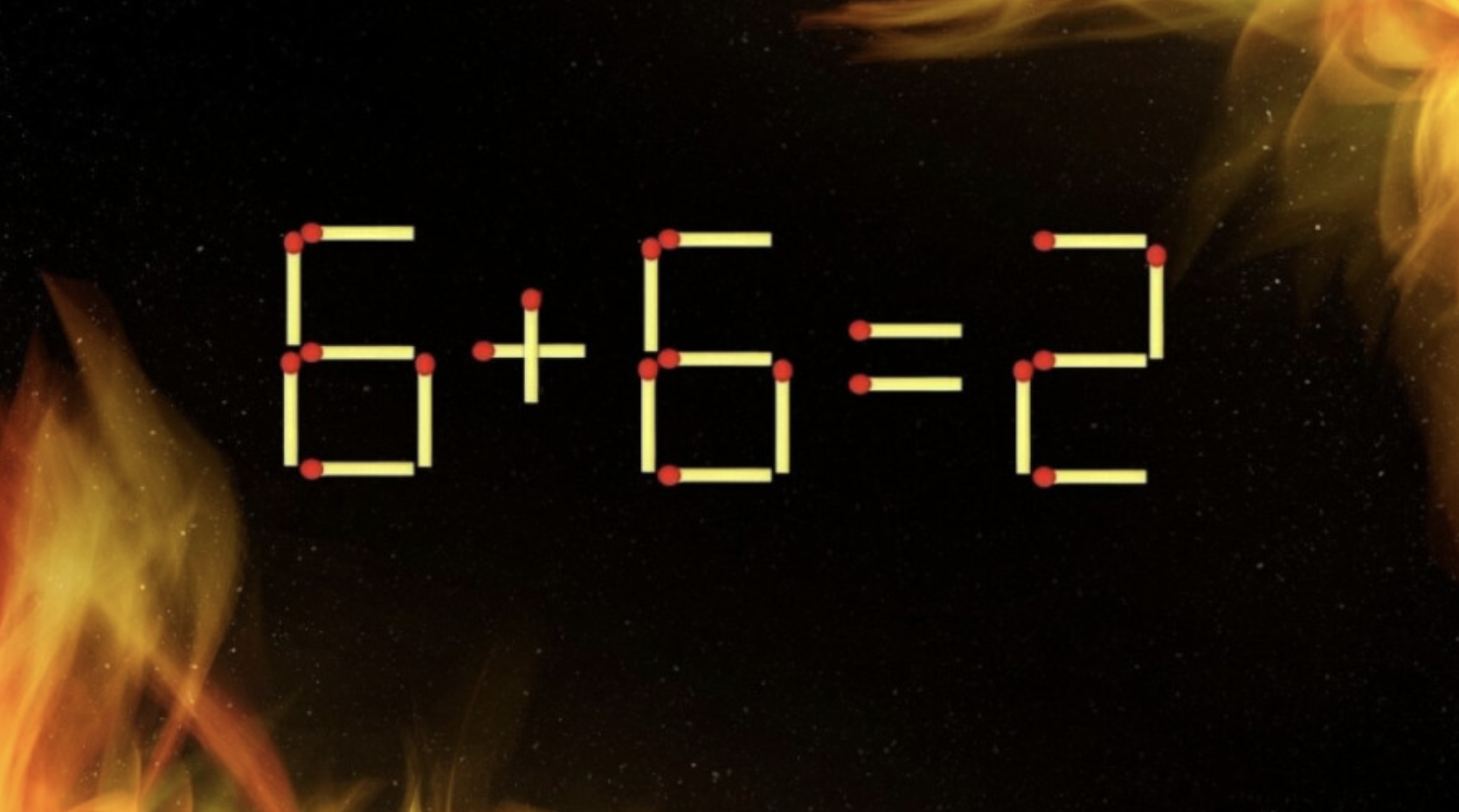 Тест на скорость мышления: найдите лишнюю спичку в примере «6+6=2» за 10 секунд