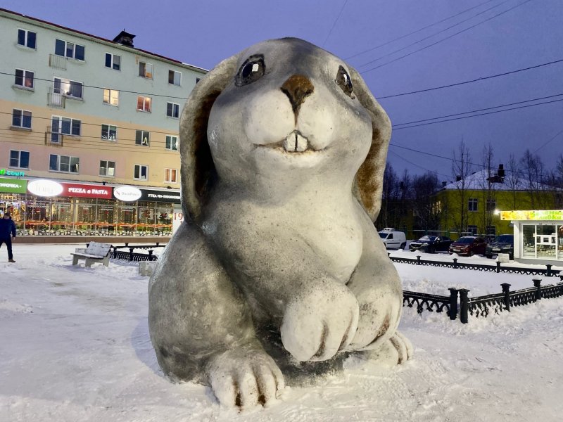Самый большой снежный кролик региона — в Мончегорске