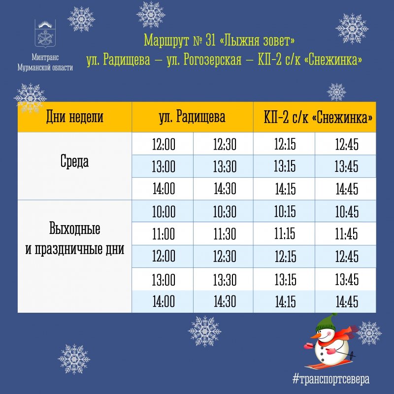 На «Снежинку» запустили дополнительные автобусные рейсы в Мурманске