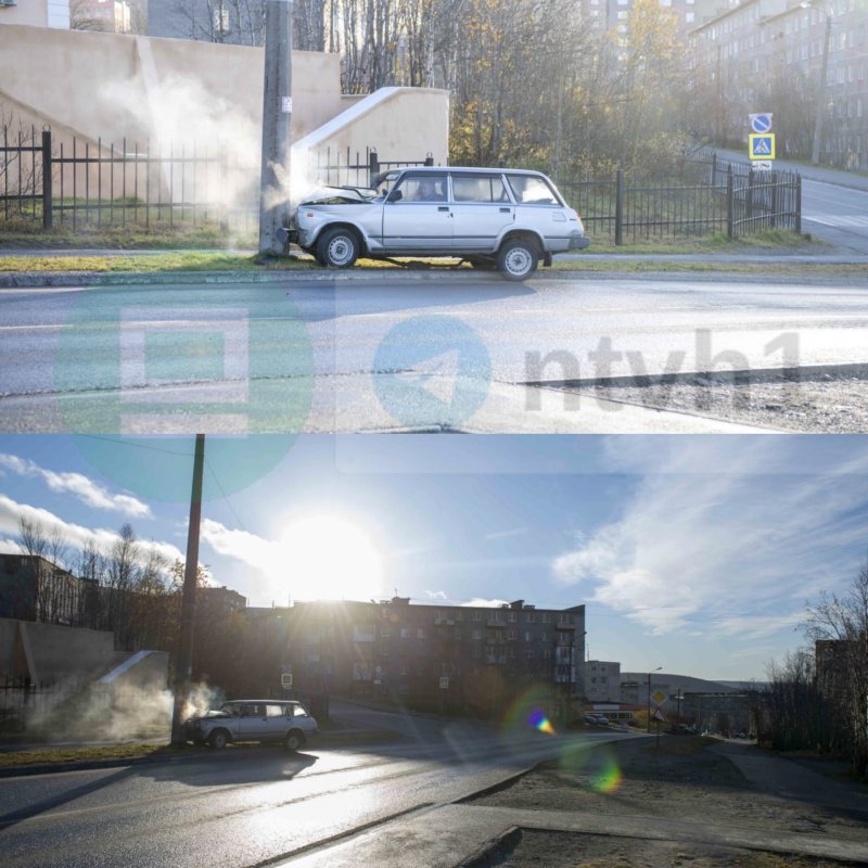 Врезалась в столб легковушка в Апатитах