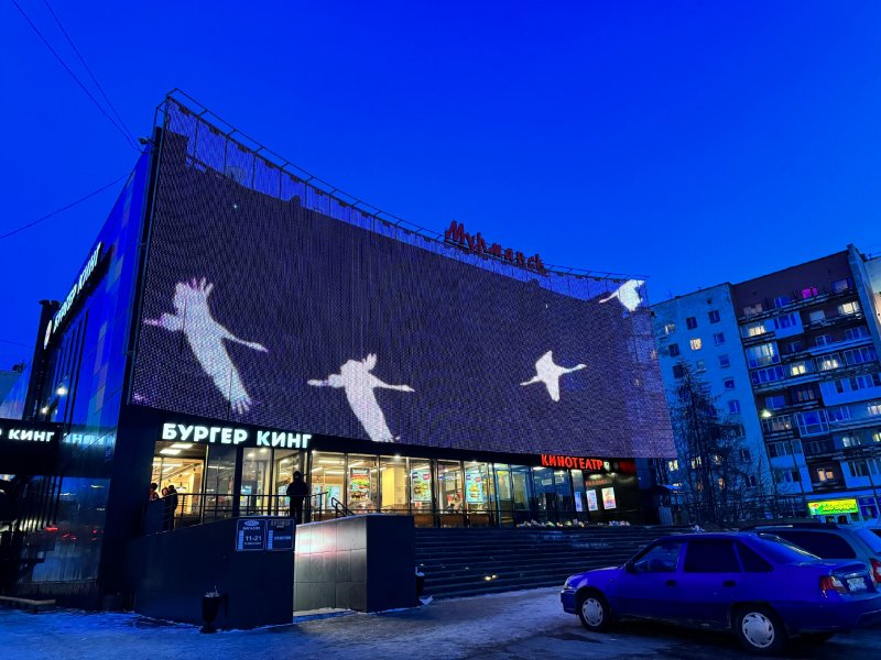 Акция памяти жертв теракта: на медиафасаде кинотетара "Мурманск" появились журавли