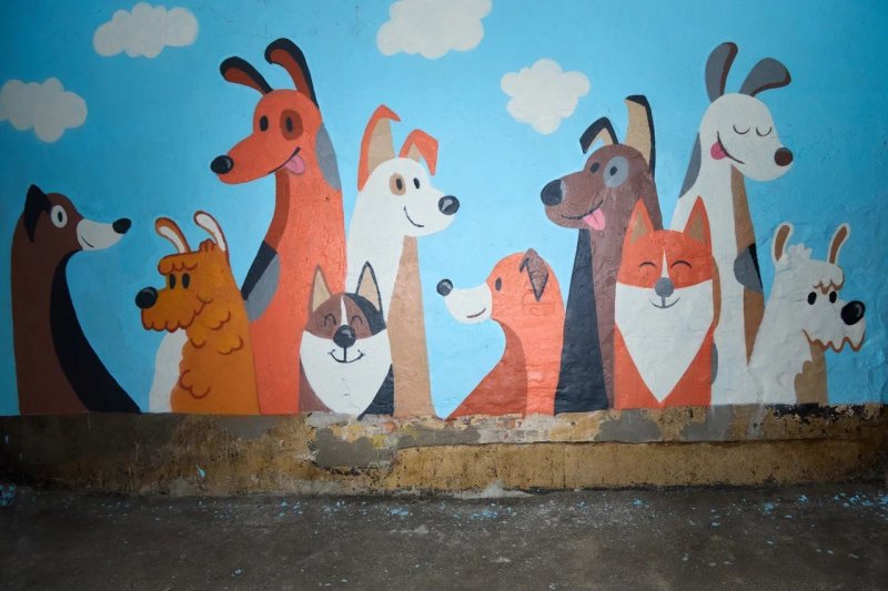 Мурмачане рисовали «мультяшных» собак в арке дома