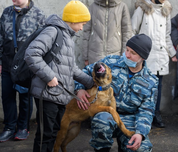 Школьники познакомились с четвероногой командой Центра кинологической службы в Мурманске